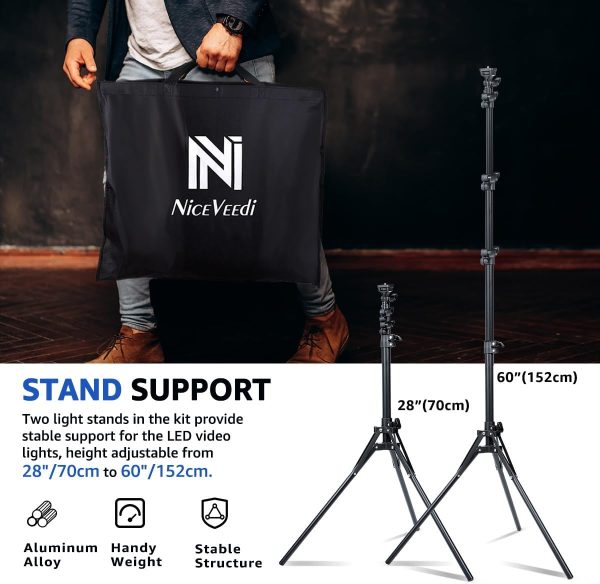 2-Pack LED Video Light Kit, NiceVeedi Studio Light, 2800-6500K Dimmable Photography Lighting Kit with Tripod Stand&Phone Holder, 73" Stream Light for Video Recording, Game Streaming, YouTube… - Image 7