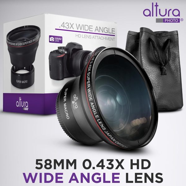 58MM 0.43x Altura Photo Professional HD Wide Angle Lens (w/Macro Portion) for Canon EOS 70D 77D 80D 90D Rebel T8i T7 T7i T6i T6s T6 SL2 SL3 DSLR Cameras - Image 4