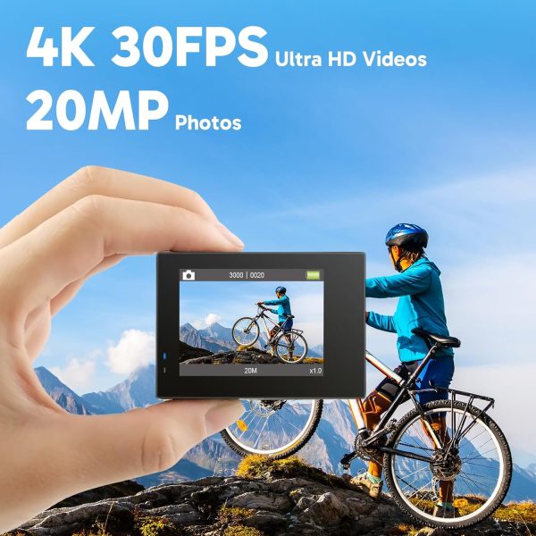 AKASO Brave 4 Action Camera 4K 30fps with 64GB MicroSD U3 Card Bicycle Helmet Accessories Kit Bundle, 20MP Ultra HD 131FT Waterproof Underwater Camera EIS WiFi Remote Control 5X Zoom Sport Cameras - Image 2