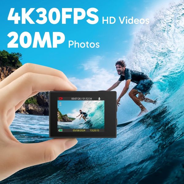 AKASO EK7000 4K30FPS 20MP WiFi Action Camera with EIS Ultra HD Underwater Camera 131FT Waterproof Camera Remote Control 4X Zoom in Photo Mode Support External Microphone Black - Image 2