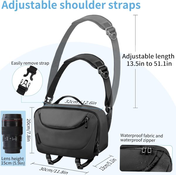 Camera Sling Bag,Waterproof Camera Case with Tripod Holder,DSLR/SLR/Mirrorless Camera Bags Crossbody for photographers-Black - Image 4