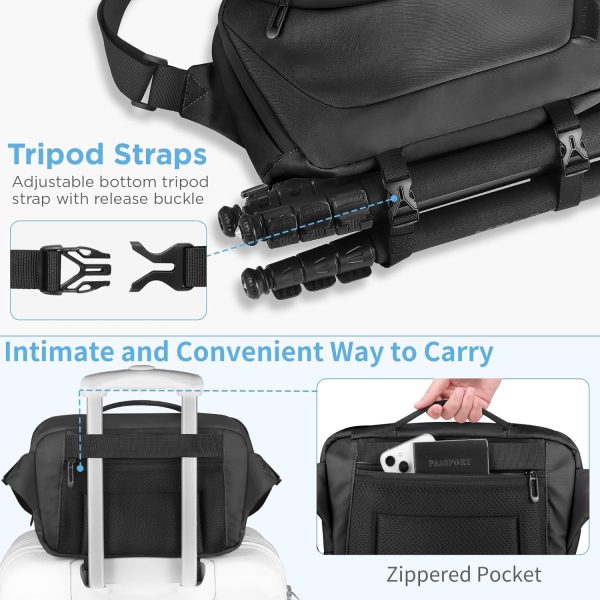 Camera Sling Bag,Waterproof Camera Case with Tripod Holder,DSLR/SLR/Mirrorless Camera Bags Crossbody for photographers-Black - Image 5