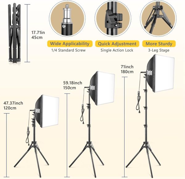 Torjim Softbox Photography Lighting Kit, 16'' x 16'' Professional Softbox Lighting Kit with 85W 3000-7500K LED Bulbs, Studio Lights for Photography/Video Recording/Live Streaming/Portraits Shooting - Image 4